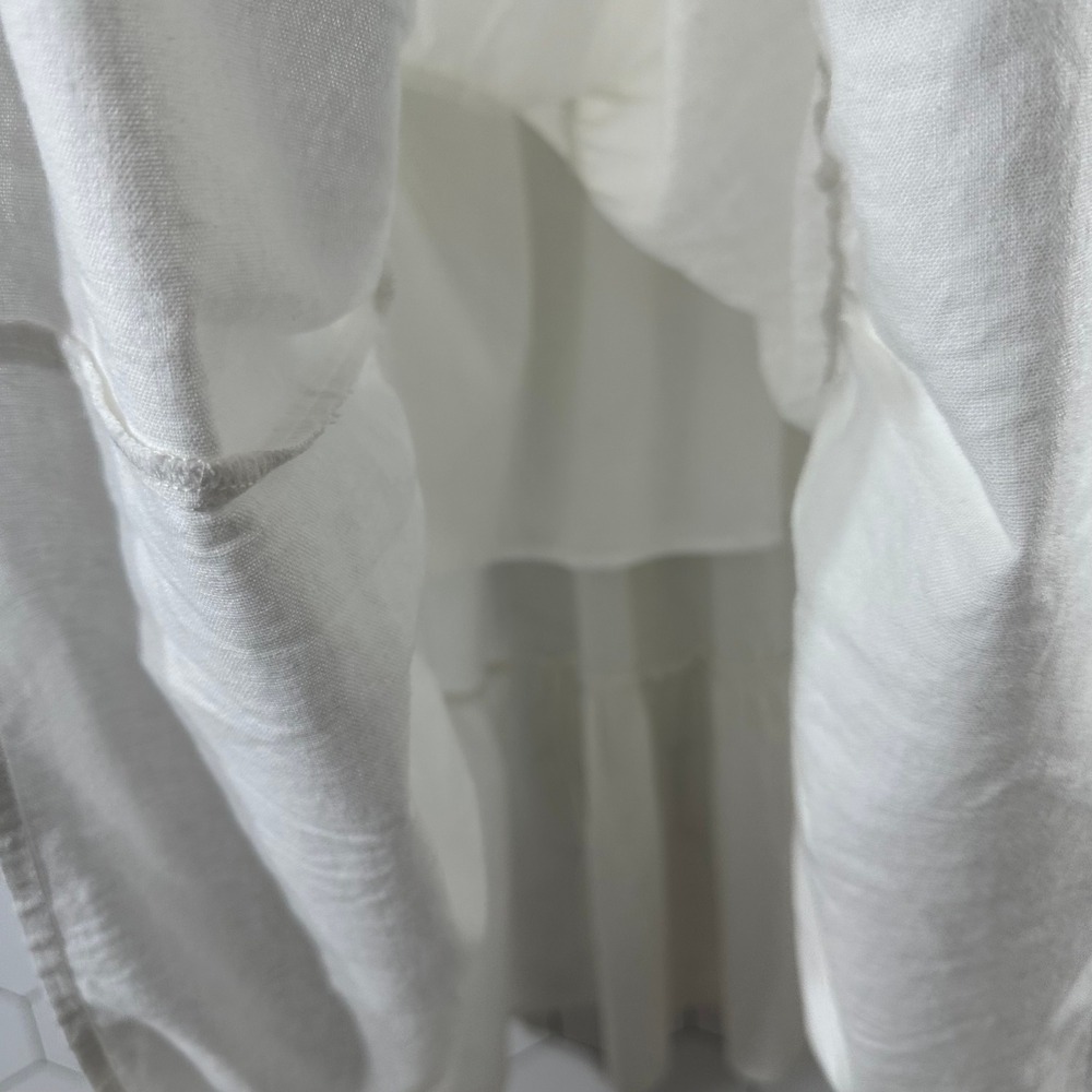 Laura Ashley White Linen Blend Tiered Maxi Skirt Elastic Waist Pockets‎ Large - Picture 4 of 8
